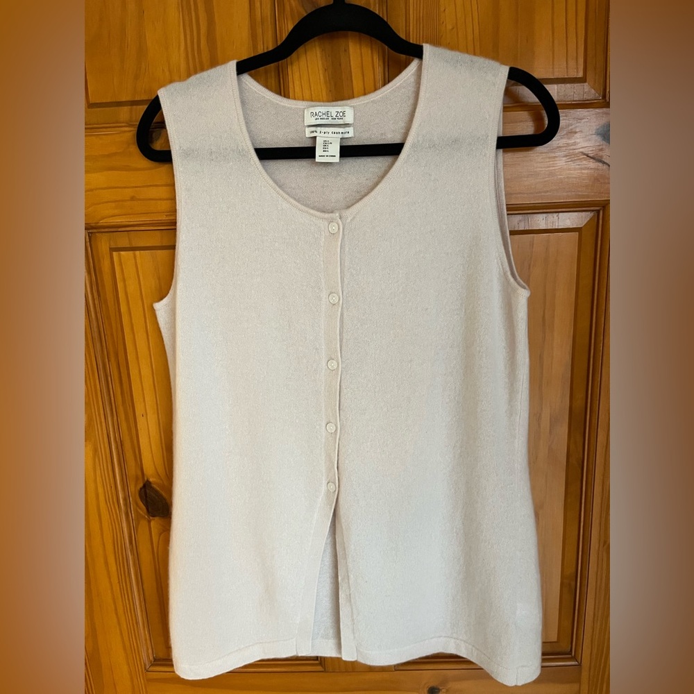 Rachel Zoe Light Beige Sleeveless Button-Front Cashmere Tank